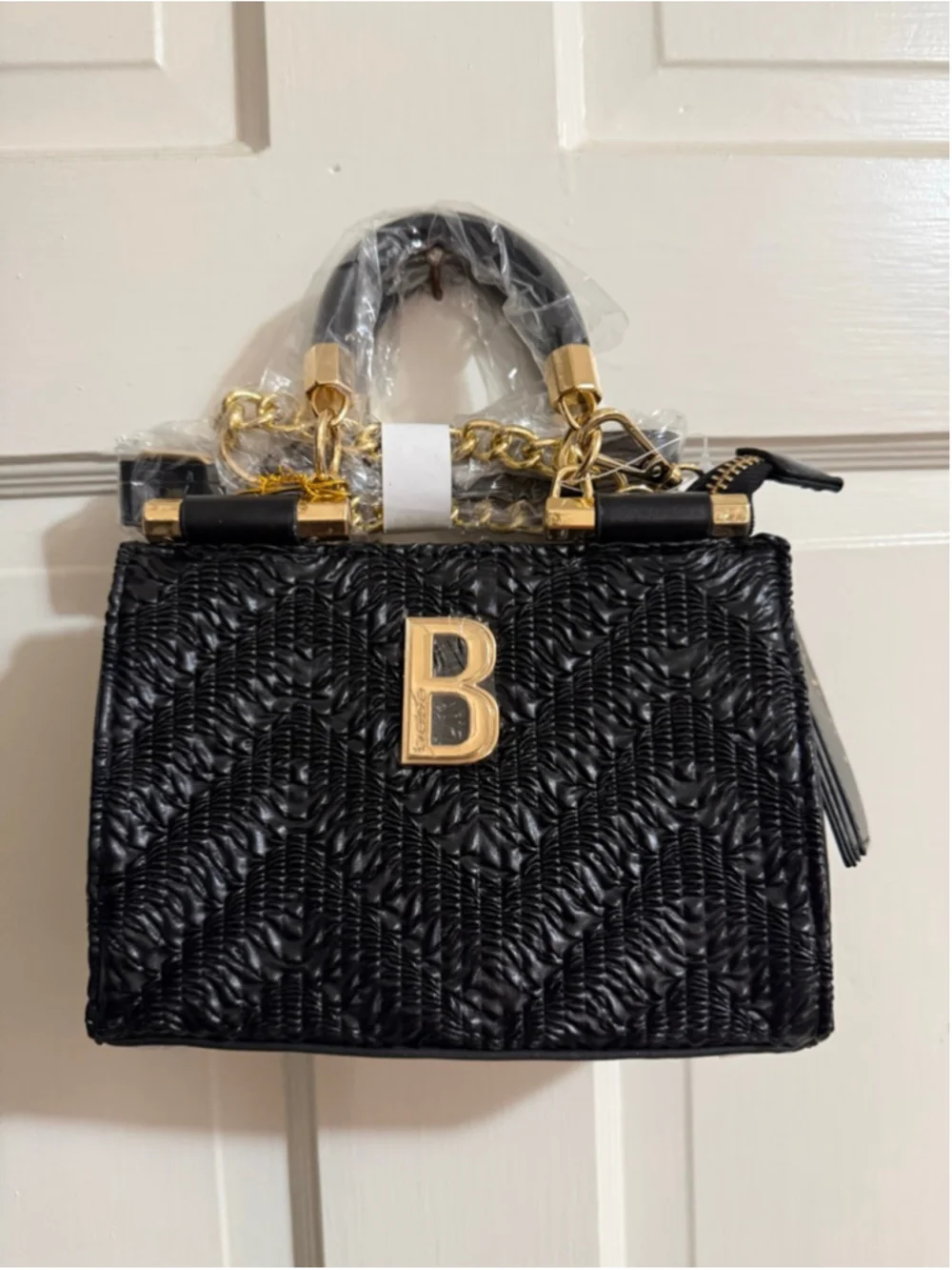bebe Black Nola Mini Satchel Crossbody with Gold Hardware